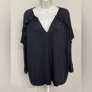 Go Couture Women’s Black V-Neck Ruffle 3/4 Sleeve Comfort Blouse s XL